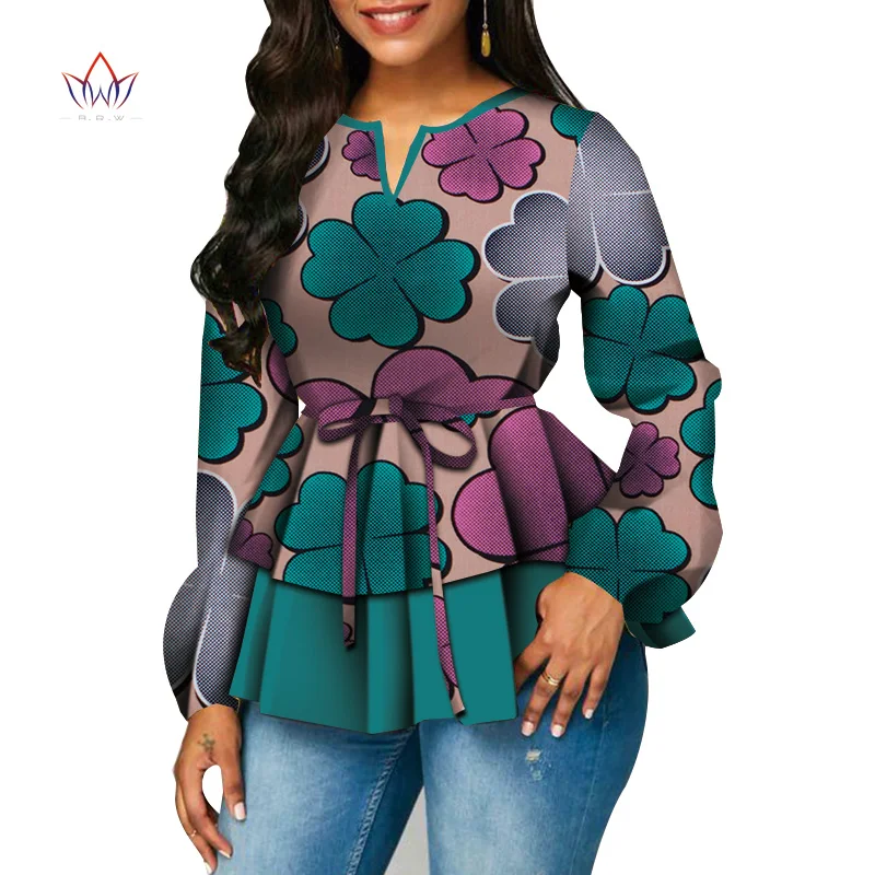 Африканская Дашики рубашка для женщин Базен Riche Анкара печати с длинным рукавом рубашки Топ африканская одежда для женщин Повседневные Вечерние WY5015 - Цвет: 4