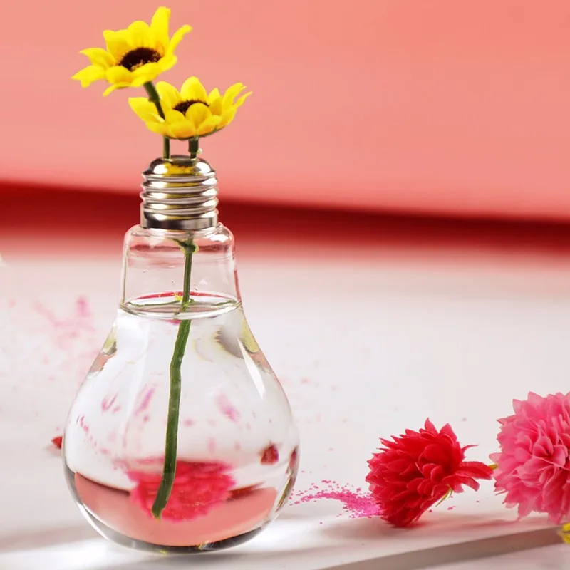 Summer Glowing Bulb Creatives 500ML Light Bulb Glow Glass Bottle for Beverage Plant Flower Vase Home Decor