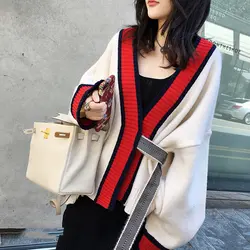 2019 шикарный кардиган женский осень зима длинный рукав свободный вязаный свитер свитера уличная pull femme sueter mujer kardigan