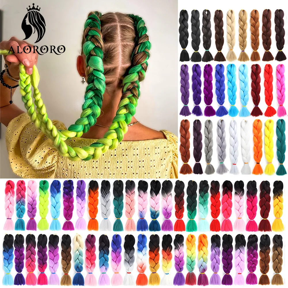 Jumbo Braid Hair Extensions Green Synthetic Braiding Hair 24 Inch Afro Blue Pink Purple Blonde Ombre Hair for Braids Alororo