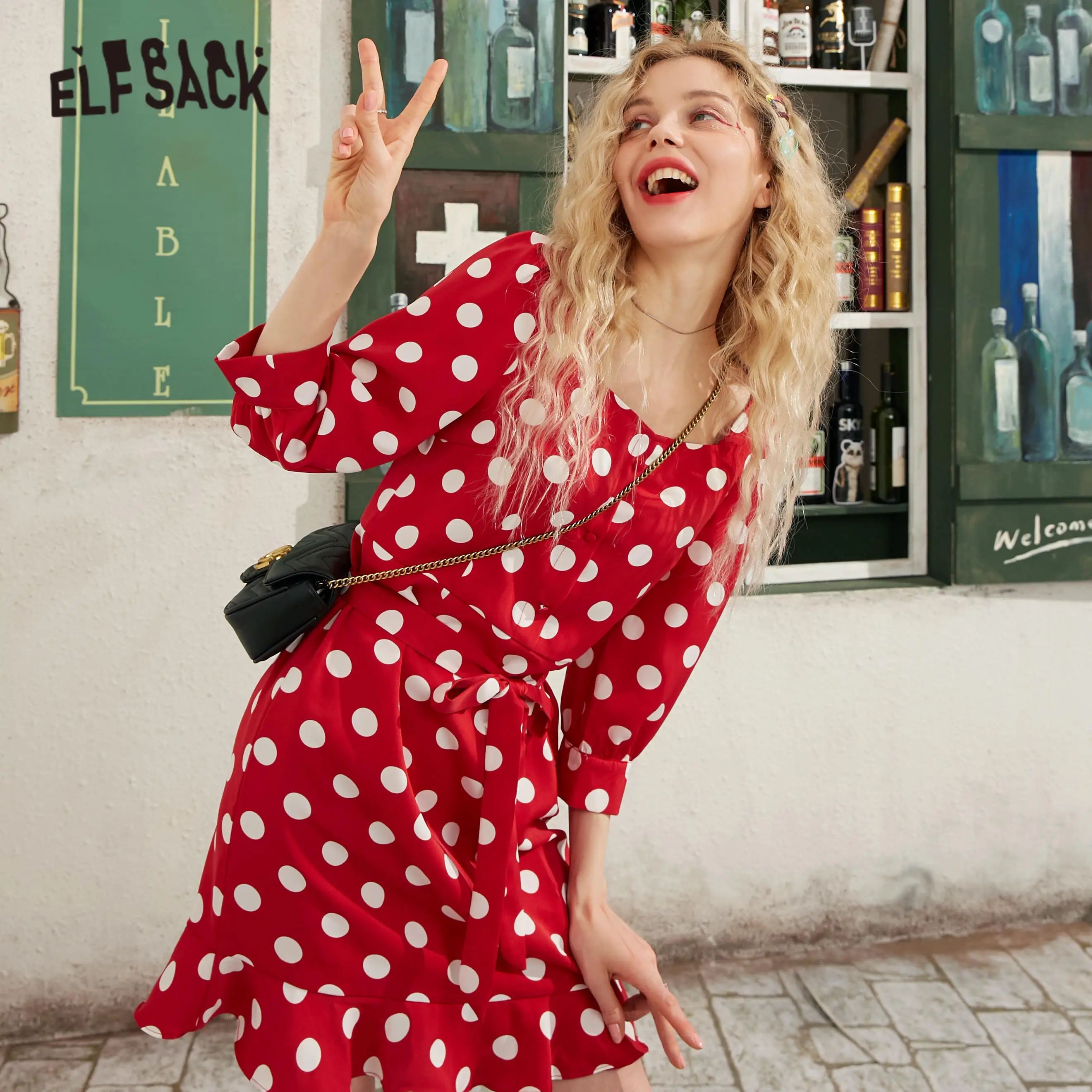 red polka dot ruffle dress