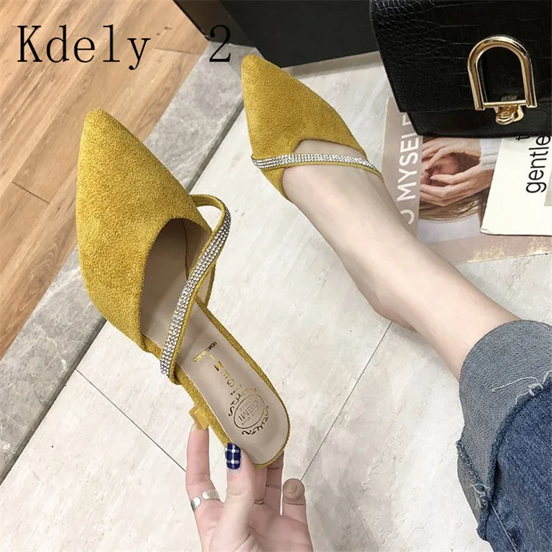

Women Summer High Heels Mules Slippers Ladies Pointed Toe Brand Crystal Sandals Outdoor Slipper Chaussure Femme