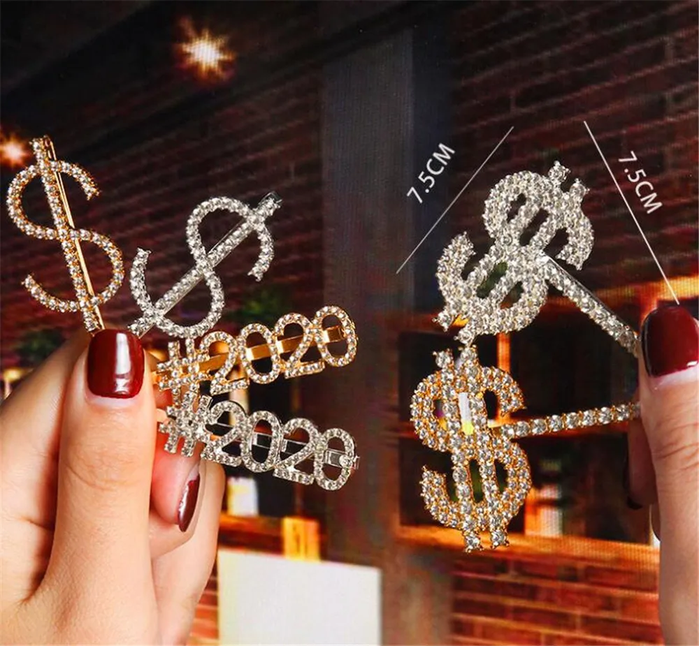 

New 200pcs/lot Dollar Hairpins Crystal Shiny Rhinestones Word Letters Hair Clips Women Styling Tool Hairgrip Diamond Hair