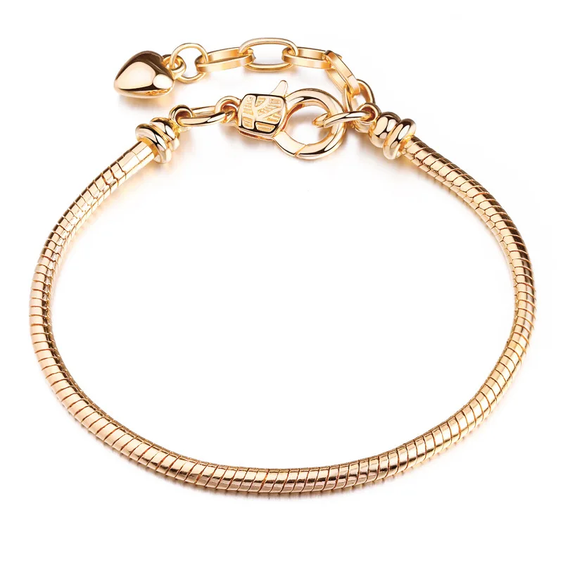 Золотой розовое золото цвет браслет-змейка для женщин Изготовление ювелирных изделий 3 мм Европейский для оригинальных браслетов Девушки Подарки - Окраска металла: CBP010