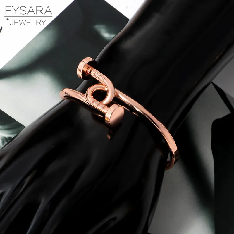 Роскошный Простой Браслет-манжета FYSARA с узлом для ногтей, браслеты из серебра и розового золота, регулируемые Открытые Браслеты для женщин и мужчин, металлический браслет для любимой