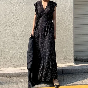 

Women Dress Polka Dots Butterfly Sleeve Deep-V Boho Casual Maxi Young Girl Travel Long Dresses Office Lady 2020 Summer Fashion