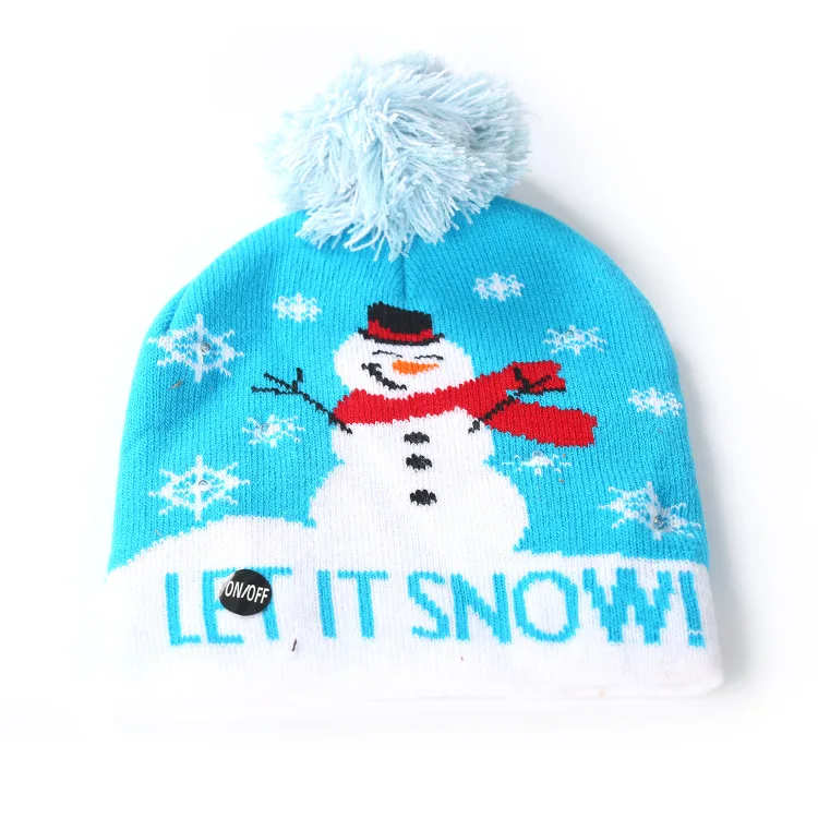LET IT SNOW Рождество Хэллоуин светодиодный головной убор для родителей и взрослых детский вязаный головной убор светодиодный светящийся головной убор красочные огни с мячом - Цвет: LET IT SNOW