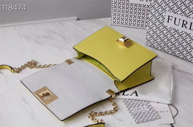Оригинальные женские сумки FURLA, высокое качество, маленькие размеры, женские меховые кожаные сумки лимонного цвета, Размер 20 см* 8 см* 14 см