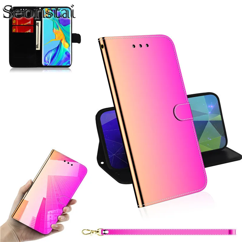 Зеркальный кожаный флип чехол для Huawei P20 Mate 20 Lite 10 Pro P10 P8 P9 Honor 8X 9 8 7A 7C P Smart Y7 Y6 Y5 Prime