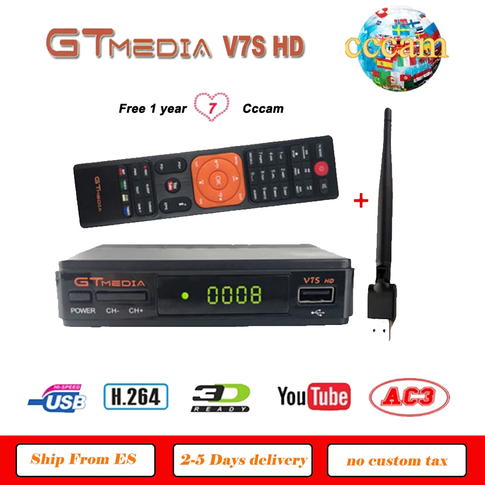 Freesat V7S HD спутниковый ресивер Поддержка CCCams WiFi 3g Youtube USB PVR GTMedia V7S HD DVB-S2 один год Европейская cccam