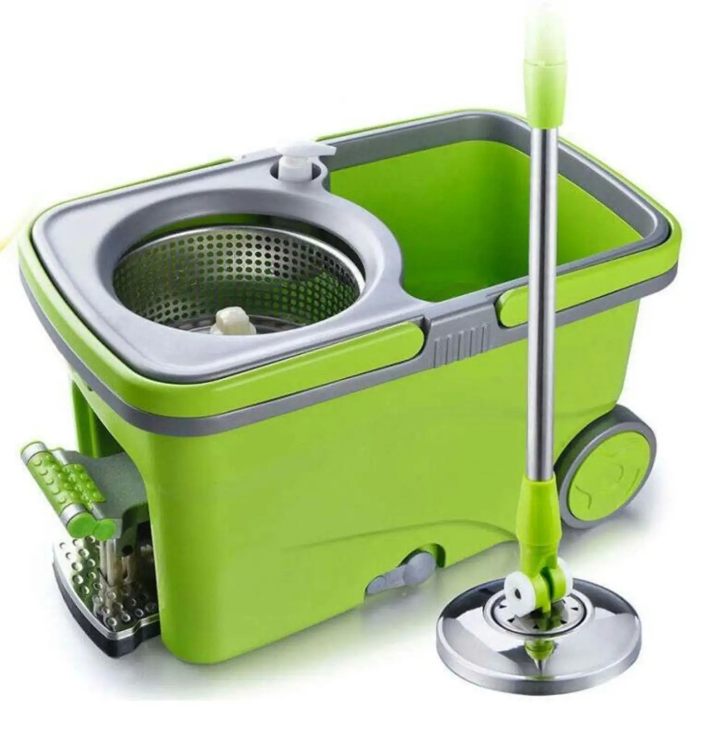 Уборка пола 360 Вращающаяся головка умная Швабра для дома метла моющая Швабра для мытья окон дома педаль для чистки рук пресс для обезвоживания швабра ведро - Цвет: Зеленый