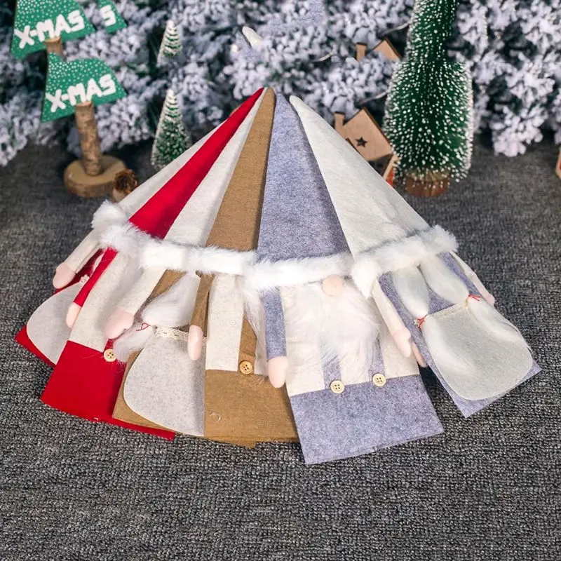 Christmas Swedish Gnome Red Wine Bottle Cap Girl Santa Claus Hat Cover Faceless Doll Home Decoration 634E