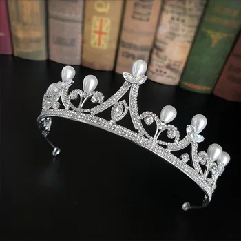 

High Fashion Shining Crystal Simulated Pearls Tiaras and Crowns Princess Diadem Bride Noiva Bridal Wedding Dress Hair Ornaments
