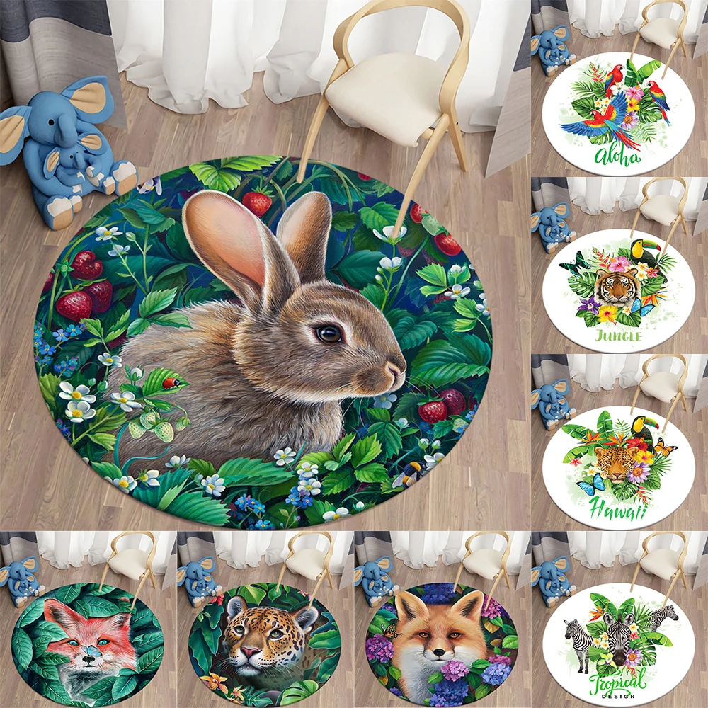 

Jungle Animal Print Round Carpets for Living Room Rug Children Carpet Home Bedroom Kid Room Floor Mat Soft Mat for Children