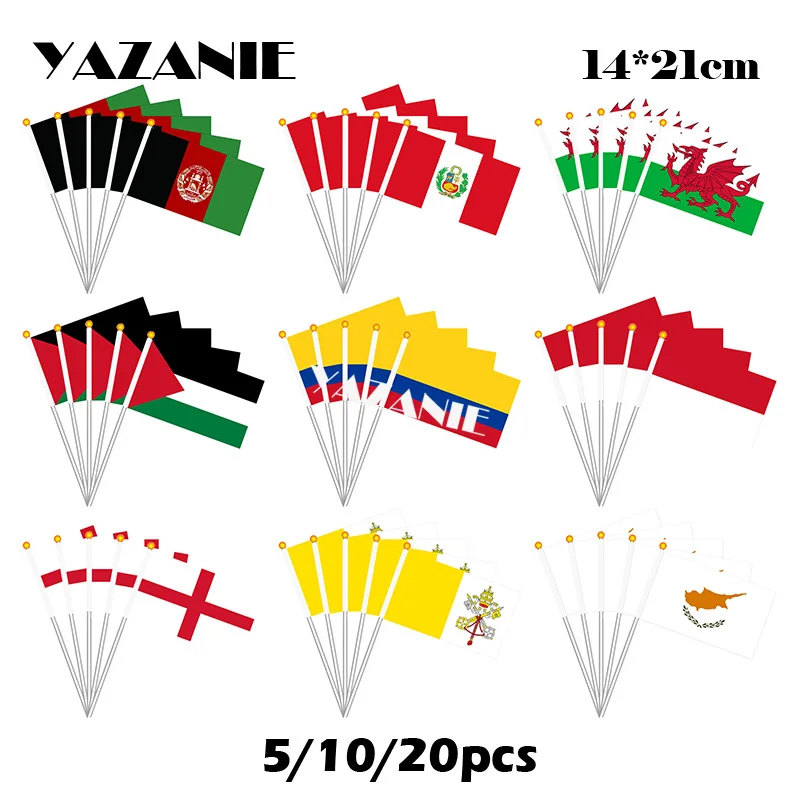 YAZANIE 14*21 см 5/10/20 шт. Afghanistan Peru Welsh Palestine Colombia Indonesia England Ватикан Cyprus маленький Печатный ручной флаг|Флаги баннеры