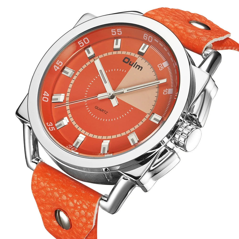 Top Luxury Brand Oulm Watches Orange Color Fashion Sports Watches Men Men's Quartz Watches Leather Mens Watches erkek kol saati drop shipping (2)