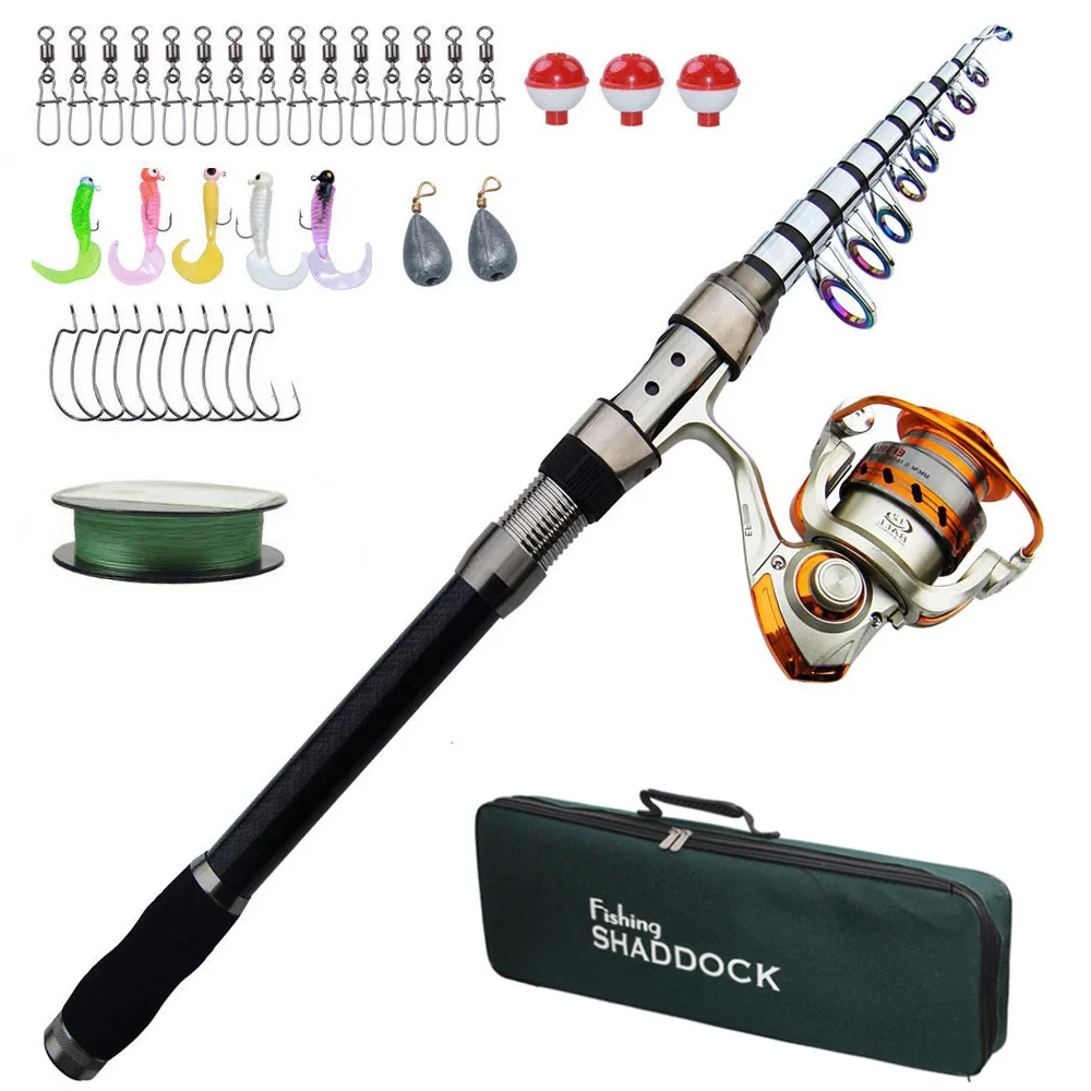 2.1m-3.6m Telescopic Fishing Rod Combo With Reel Full Kit Spinning Fishing Reel Line Lures Hooks Beads Fishing Accessories Kit
