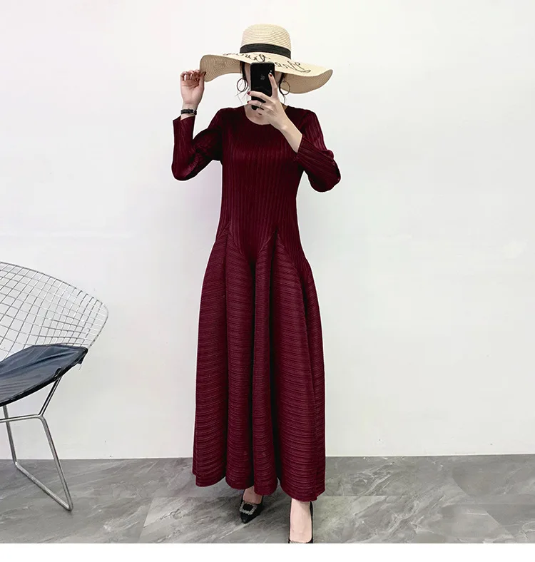 Miyake Плиссированное Платье Весна новые плиссированные свободные платья большого размера Длинные платья