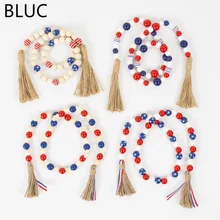 

Colorful Wood Beads Creative Beaded Curtain Straps Home Decoration Independence Day Garland Handmade Custom Home Decoration