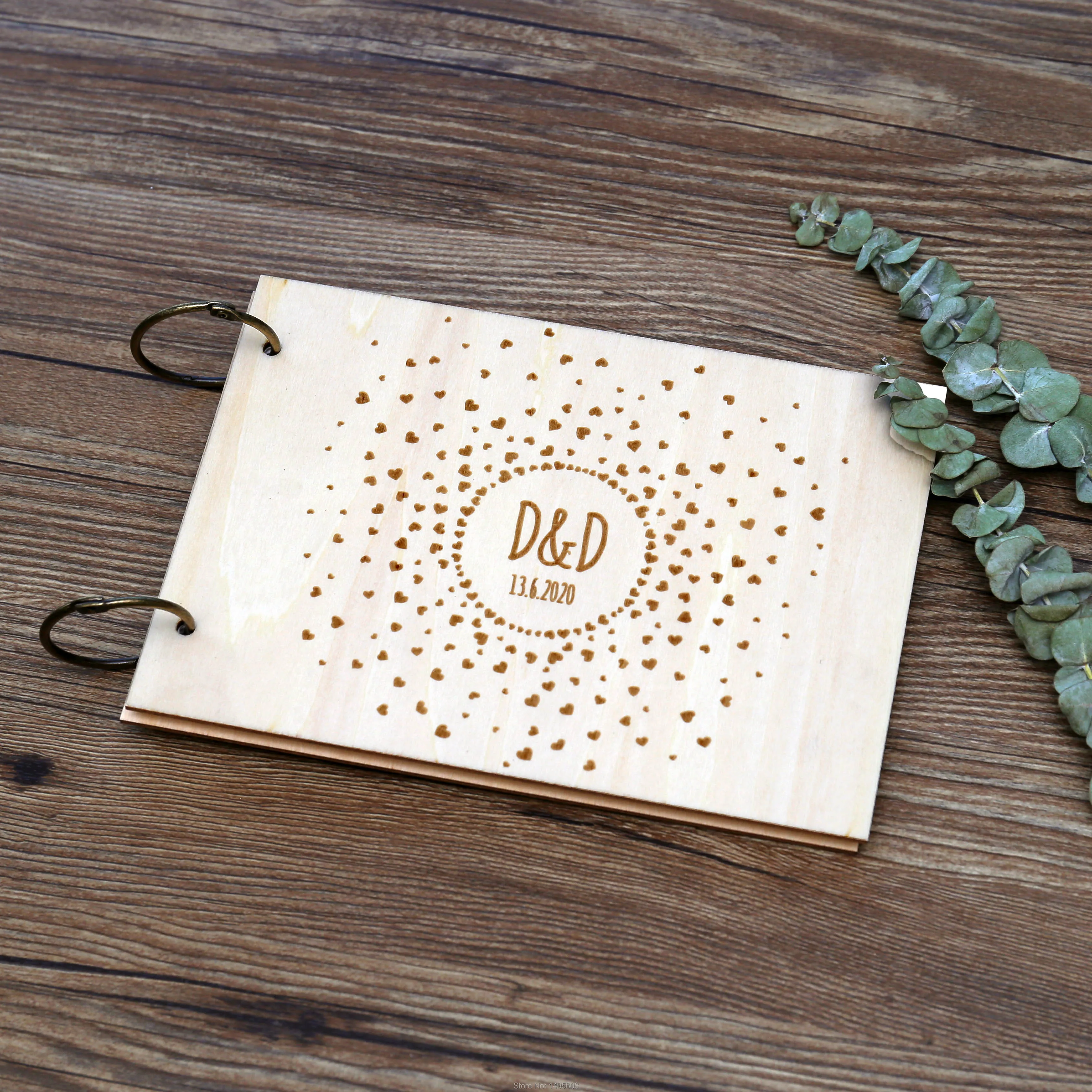 Personalized GuestBook , Rustic garden wedding photo album, wedding gifts , Engraved Wooden Guest Book,initial decor