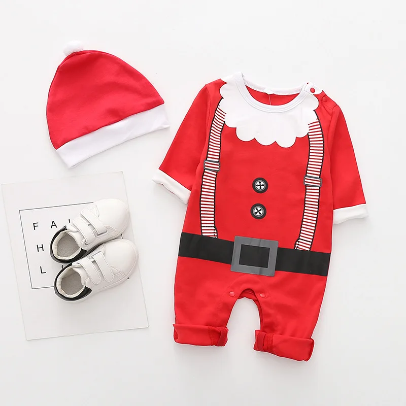 Детские комбинезоны с Сантой, одежда для маленьких девочек, Рождественская одежда для малышей, 2 предмета, комбинезоны с длинными рукавами и шапки для младенцев, комбинезоны для новорожденных - Цвет: B