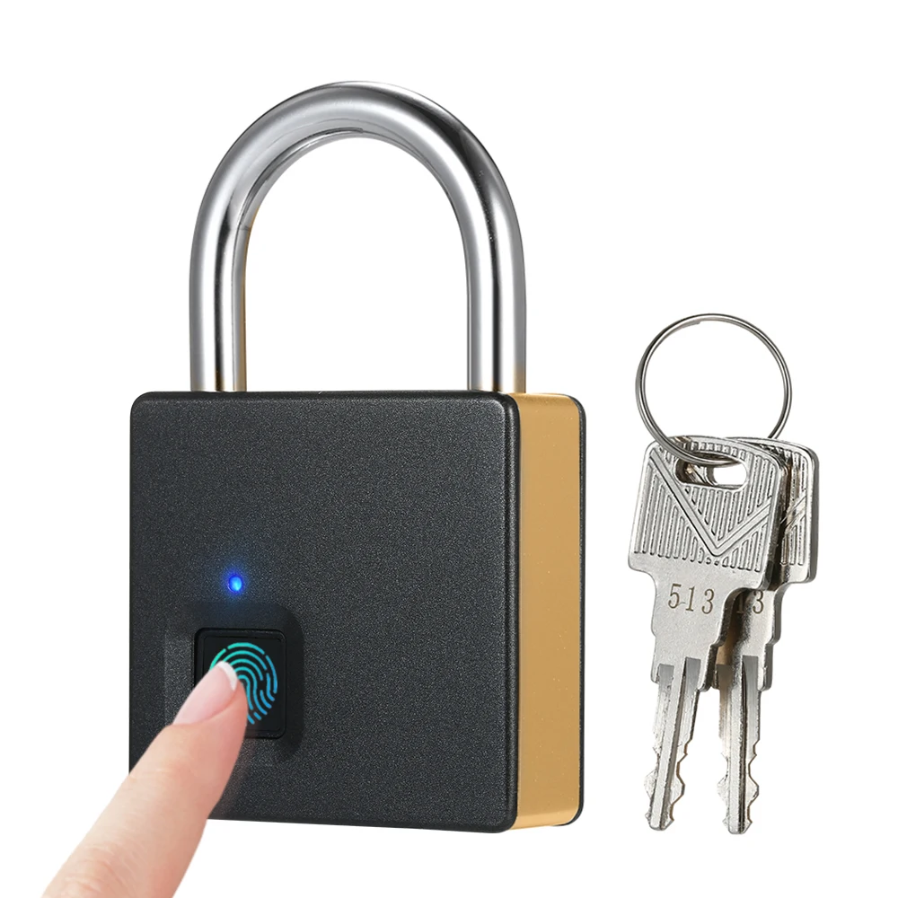 Замок отпечатков пальцев USB Перезаряжаемый Противоугонный замок 10 комплектов отпечатков пальцев IP65 Водонепроницаемый безопасный замок для двери с 2 клавишами