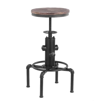 

Metal Bar Stool Kitchen Chair Height Adjustable Swivel Pinewood Top Kitchen Dining Chair Pipe Style Barstool W/ Footrest