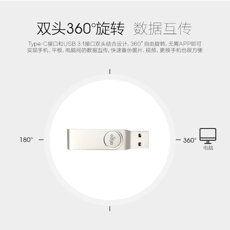 Aigo 64G usb 3,1 высокоскоростной металлический OTG флеш-накопитель вращающийся на 360 ° двойной интерфейс Тип C Автомобильный usb флеш-накопитель macbook cle usb