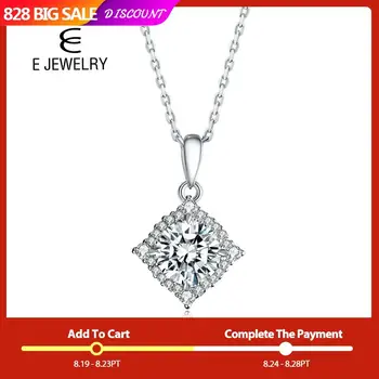 

E Genuine 925 Sterling Silver Necklace Square shape Pendent for Women Chain Neckalces Adjustable AAA Cubic Zirconia Jewelry New