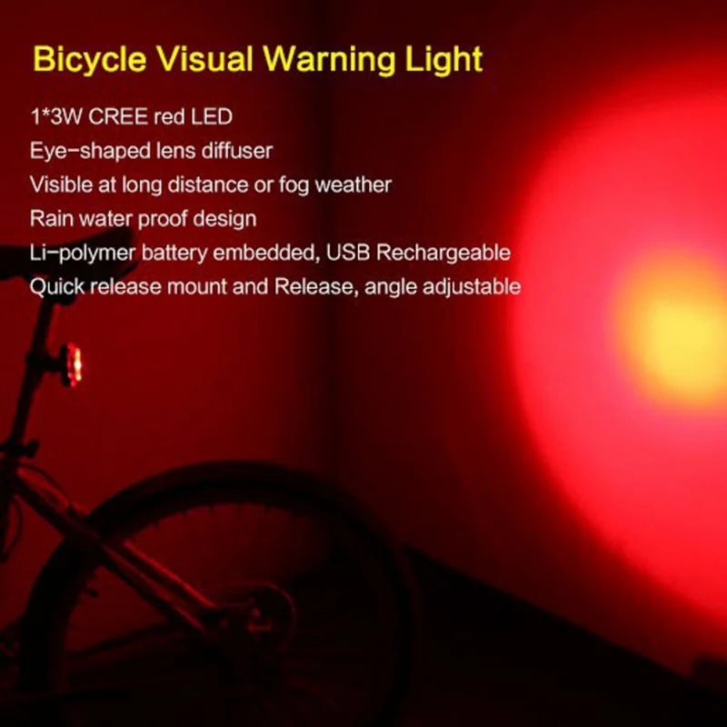 

Bicycle Rear Light USB Rechargeable Bicycle Taillight Rain Water Proof LED Bycicle Light Safety Cycling Bike Tail Warning Lamp