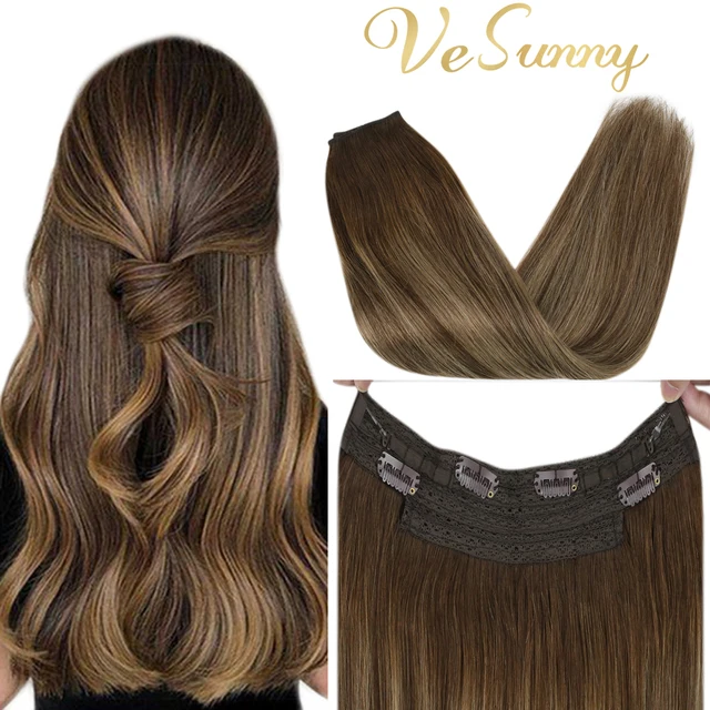 Human Hair Crown Extensions Blonde Hair Extensions Invisible Real Human Hair Double Weft Halo Real Hair Extensions Human Hair 4-4-27