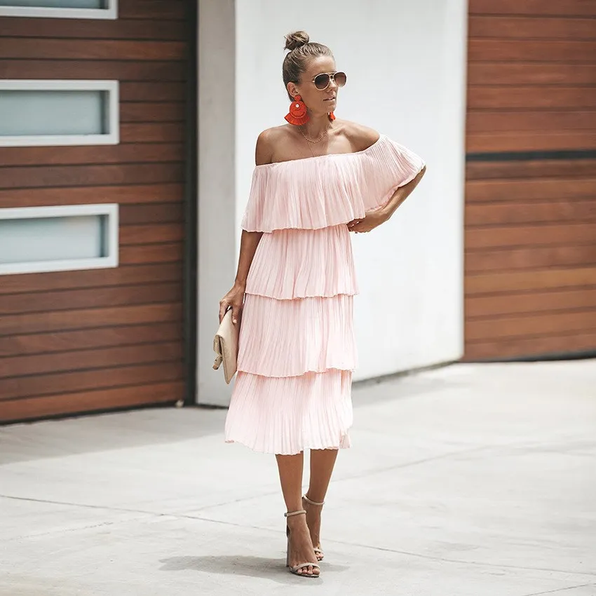 

2019 Summer Women Slash Neck Solid Dress 2019 Chiffon Sexy Dresses Party Night Club Midi Dress Streetwear