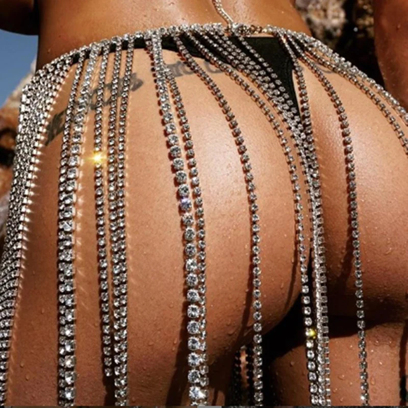 Tanie Luksusowe Sexy kobiety Tassel kryształ łańcuch nadwozia Belly Chain spódniczka z wysokim stanem łańcuchy Rhinestone brzuch talia łańcuch ciało biżuteria klub nocny