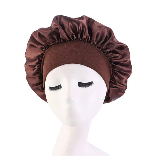 Newly Women's Satin Solid Sleeping Hat Night Sleep Cap Hair Care Bonnet Nightcap For Women Men Unisex Cap Bonnet De Nuit Brown
