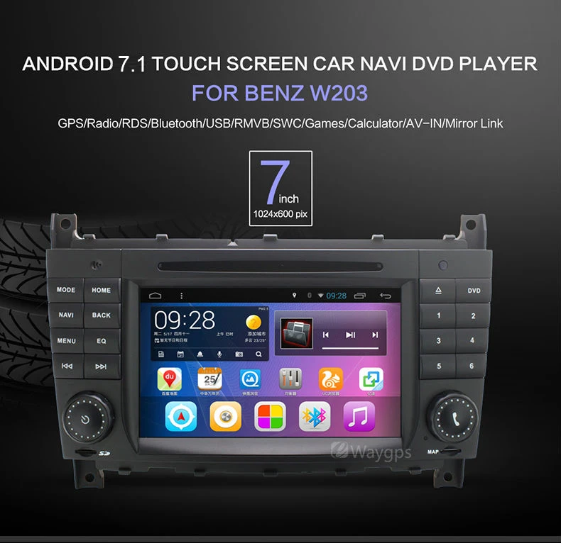 Android 7,1 1024*600 четырехъядерный автомобильный DVD для Mercedes/Benz C-Class W203 CLK W209 Vito W638 Bluetooth gps навигация