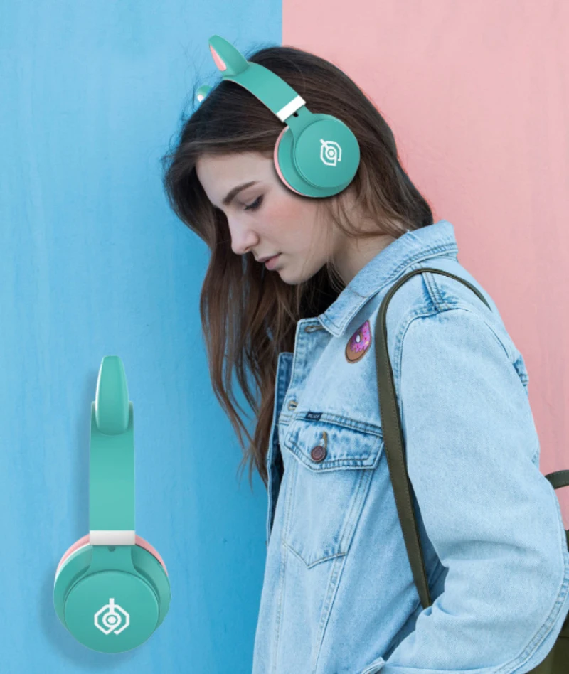 Cat Ear Headphones Bluetooth 5 0 Noise Cancelling Adults Kids Girl Headset Support TF Card FM Radio Uses The RGB Three Color LED