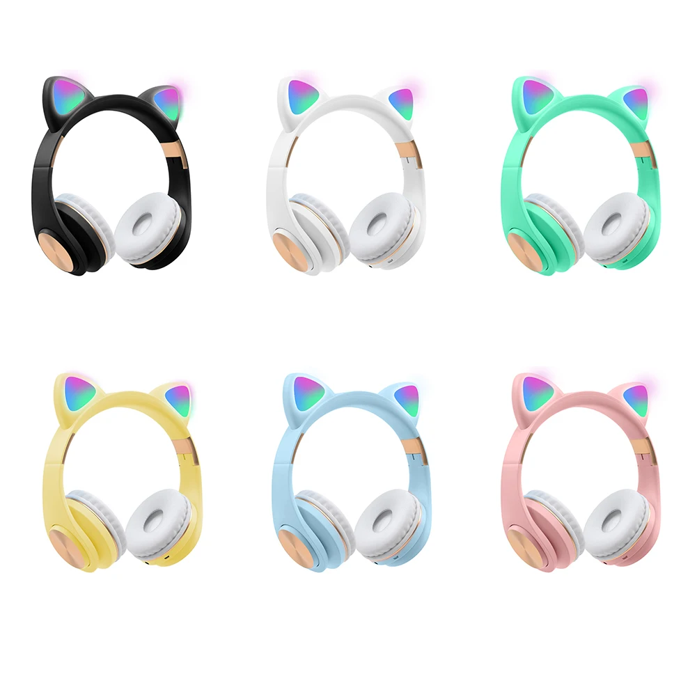 LED Cat Ear Headphones Bluetooth 5 0 Noise Cancelling Adults Kids Flashing Glowing Light Headset Gaming Earphones Creative Gift