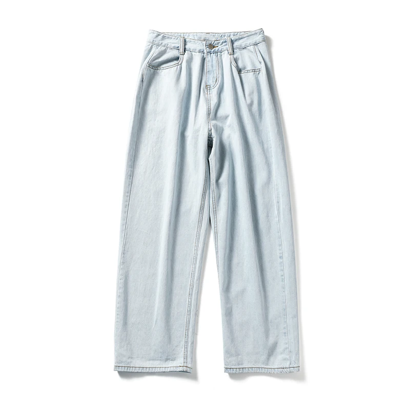 Осенние новые корейские широкие брюки Красивые свободные модные повседневные дикие однотонные джинсы с низкой талией Молодежные мужские небесно-голубые брюки