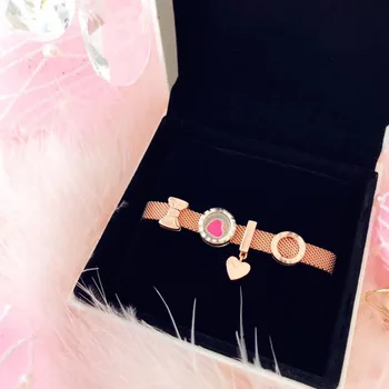 

high quality store 1:1 100% 925 silver sterling pink gold heart close freight bracelet free