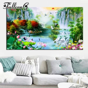 

FULLCANG Spring scenery waterfall large 5d diamond painting diy full square round drill mosaic embroidery sale decor FC2633