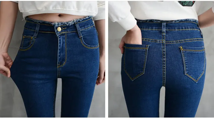 Summer Women Ankle-Length Black Jeans Students High Waist Stretch Skinny Female Tassel Pencil Pants Denim Ladies Trousers