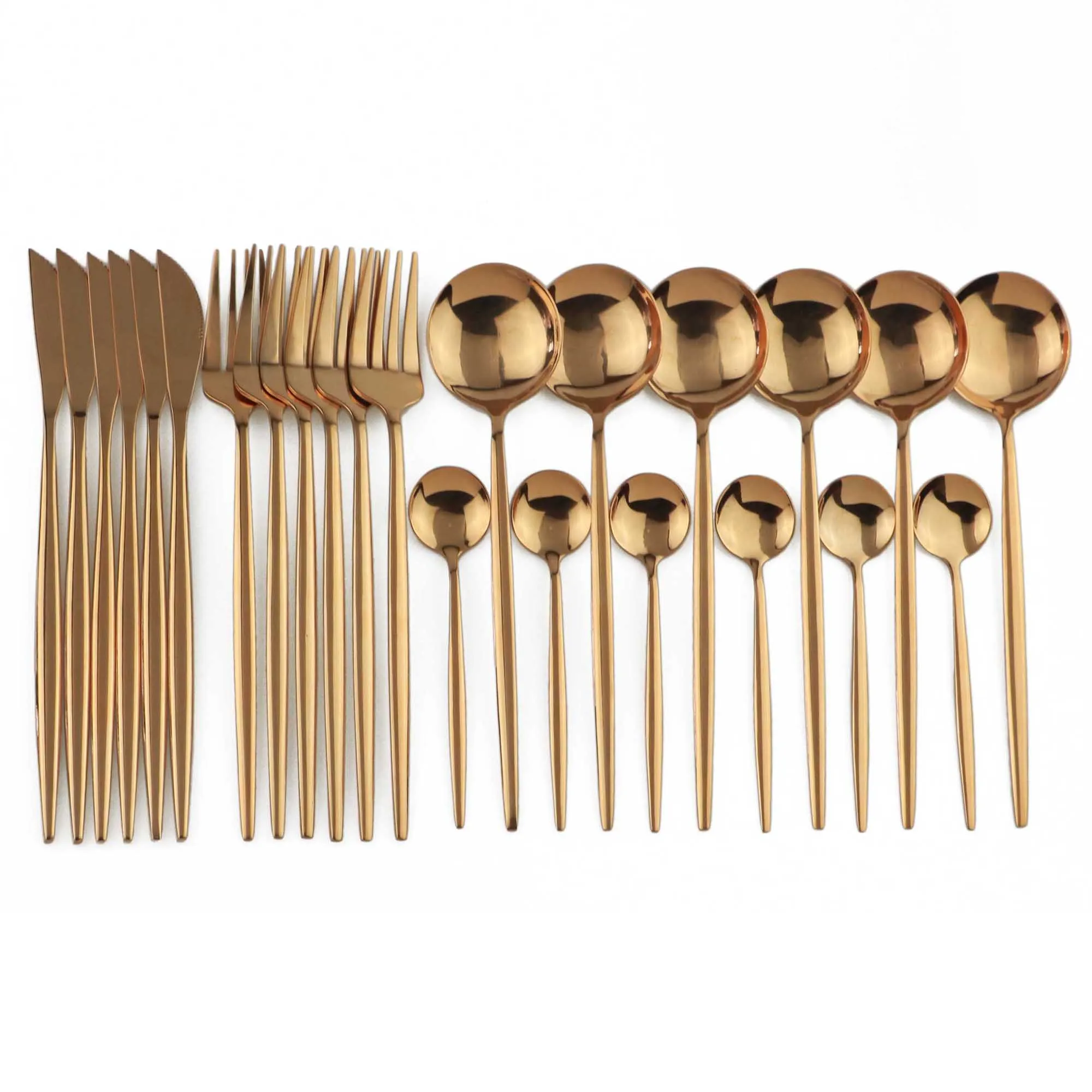 24pcs Rose Gold 24 шт. Радужный набор посуды роскошный зеркальный нож вилка ложка столовые приборы набор 304 нержавеющая сталь набор столовых приборов столовые приборы набор подарочная коробка - Цвет: 24pcs Rose Gold