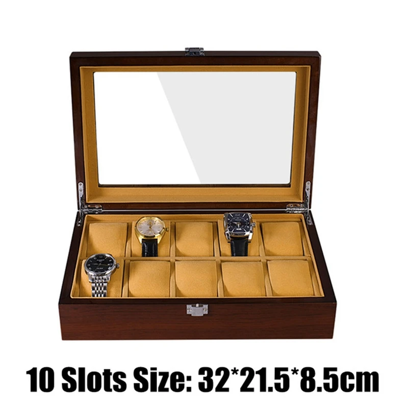 Grids Retro Wooden Watch Display Case Durable Packaging Holder Jewelry Collection Storage Watch Organizer Box Casket