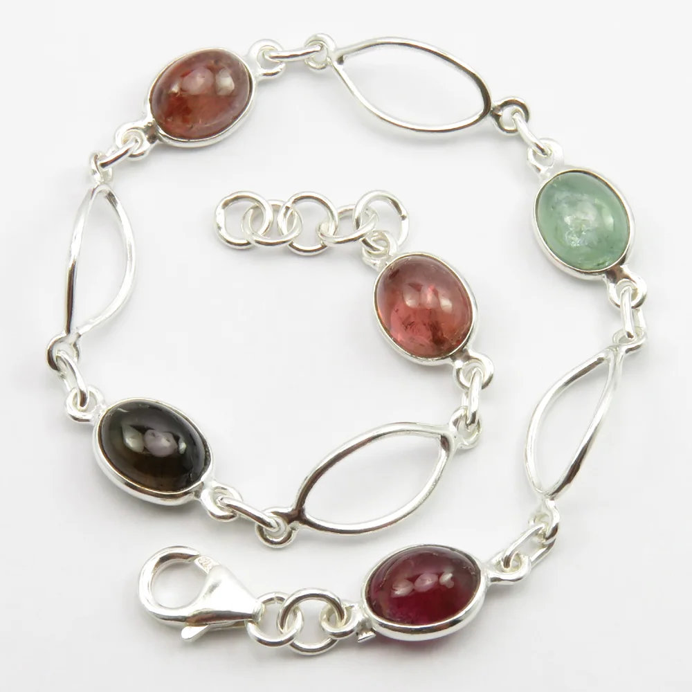 Серебряная овальная цепь турмалиновая браслет 8," драгоценный камень ювелирных изделий