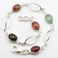 Серебряная овальная цепь турмалиновая браслет 8," драгоценный камень ювелирных изделий