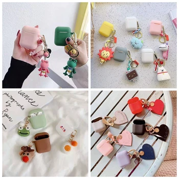 

For AirPods Case 3D Cartoon Cute Solid Color Stereo Couple Animal Case For Airpods 2/i10/i11TWS Protect Cover with Pendant