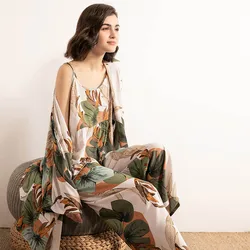 SPRING 2022 New Ladies Pajamas Set Cartoon Banana Leaves Printed Women Comfort Loose Homewear  Large Size  Femme Sleepwaear