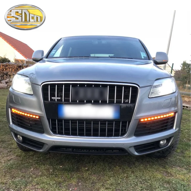 2pcs LED Daytime Running Light For Audi Q7 2006 2007 2008 2009 Dynamic Yellow Turn Signal Car DRL Waterproof 12V Fog Lamp Bulb