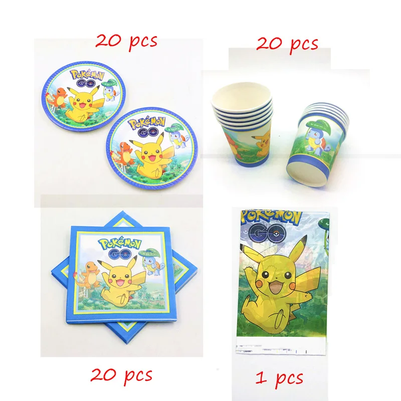 Pokemon Go 81 шт./лот одноразовая посуда для вечеринки на день рождения кружки, тарелки, салфетки Подарочный пакет для детского душа украшения для скатерти - Цвет: BeiPanZhiZhuo-61pcs