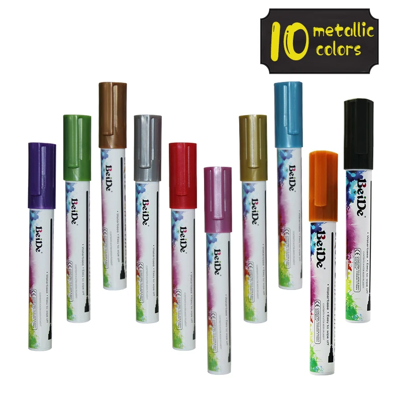 Metallic Marker Pen Water-Based Non-Toxic Wet Erase Metallic Colors Liquid Chalk Marker